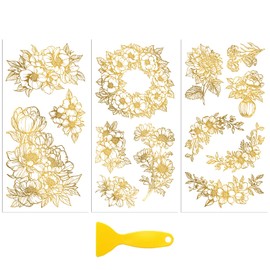 Peacoblue Rub on Transfer Decal Sticker for Furniture Craft Decor 6"x12" Gold Floral Patterns, 3Pcs Waterproof UV DTF Transfer for Drawer Dresser Glass Porcelain Wood Plastic