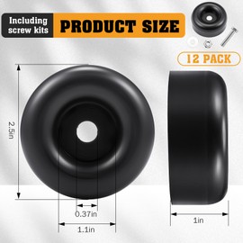 BBTO 12 Packs 2.5 Trailer Ramp Door Bumper Including Screw Kits, Trailer Door Bumper Compatible with Cargo Ramp, Truck Gates Round Rubber Bump Stops Utility Accessories, Black