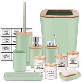 IMAVO Bathroom Accessories Set,Green Bathroom Set,11 Pieces Bathroom Accessory Set,Trash Can for Bathroom Accessories Décor and Housewarming Gifts