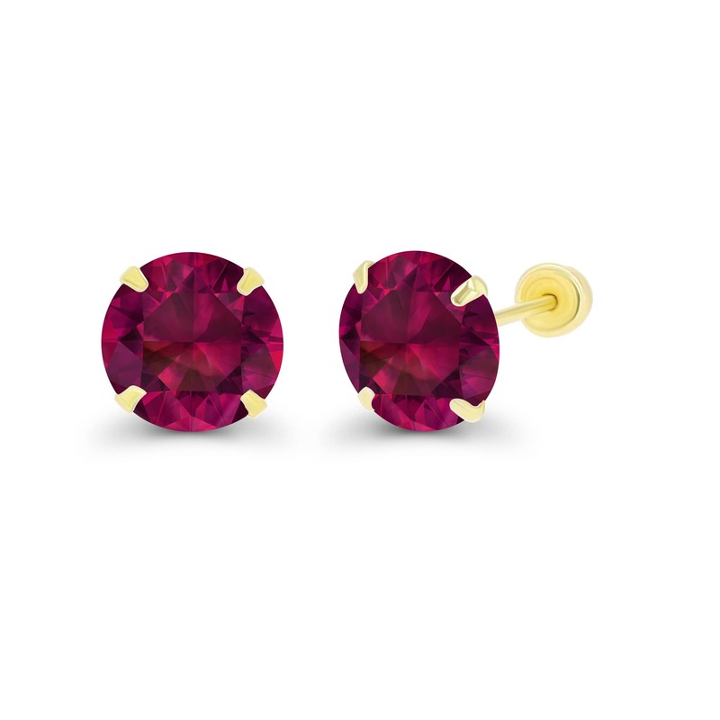 Solid 14K Yellow Gold 6mm Round Created Red Ruby July