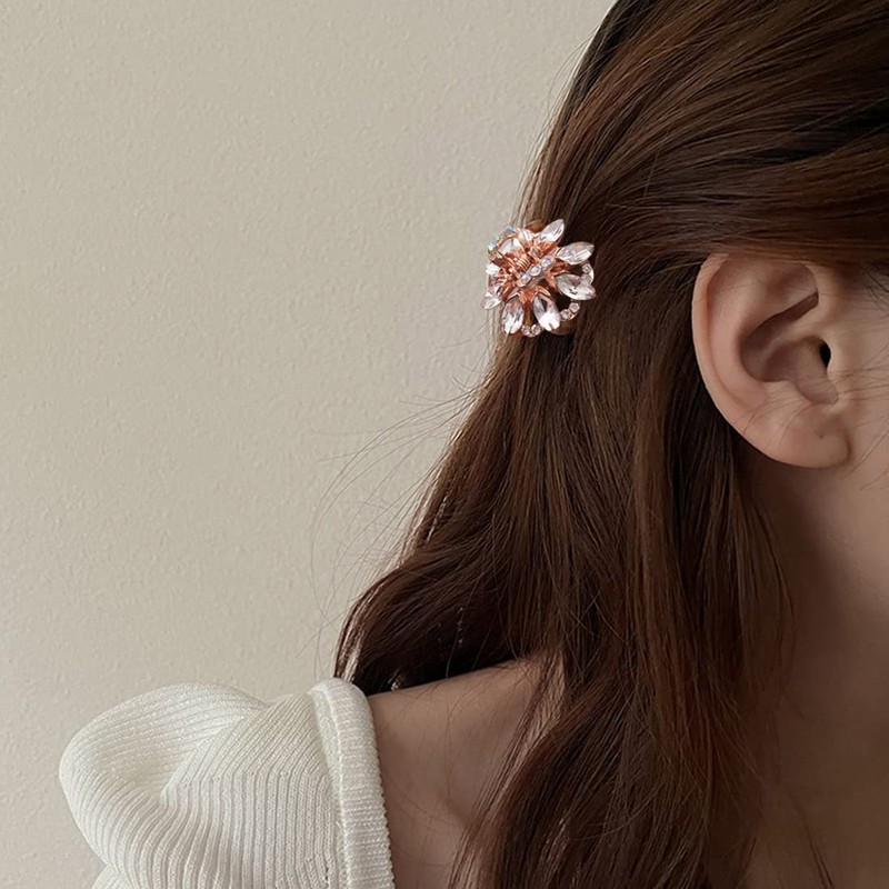 Zeayebsr 3 Pack Crystal Rhinestone Rose Gold Small Metal Hair