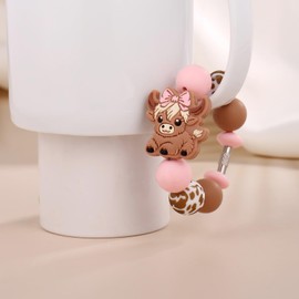 Althgr Cute Highland Cow Cup Accessories for Cup Handle Sports Water Bottle Charms Highland Cow Lover Gifts for Women Men(Pink)