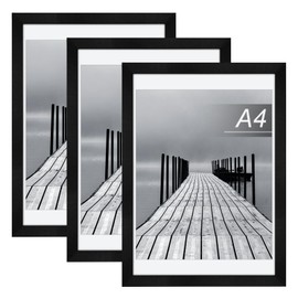 3pcs A4 Picture Frame A4 Black Photo Frame 21 x 29.7cm Wood Frames Poster Frame Certificate Frame for Wall Mounting Landscape or Portrait Orientation