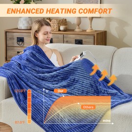 Qieryun Heated Blanket Electric Throw, Soft Flannel Heating Blanket with 8 Hours Auto Off 10 Fast Heating Levels Machine Washable Sherpa Heated Blanket with Overheating Protection
