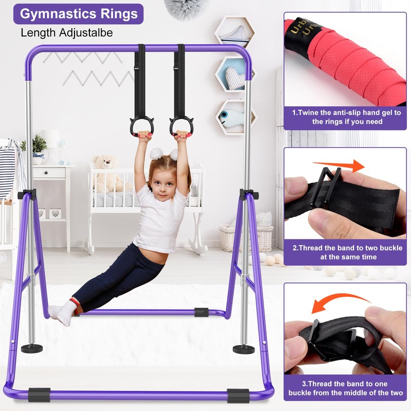 RINREA Gymnastic Bars for Kids with Adjustable Height, Folding Gymnastic