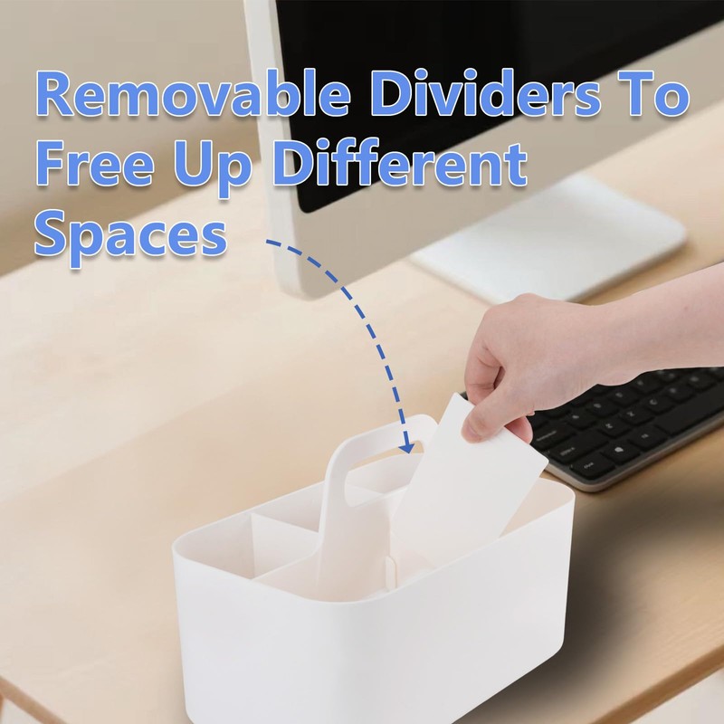 DIBALIYI Plastic Basket Organiser with Handle, Desk Organiser White with
