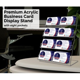 4 Pack Business Card Holder Clear Acrylic Slant Back 8 Pocket Counter Display for 3.5" x 2" Appointment Cards in Medical and Dental Offices by Marketing Holders