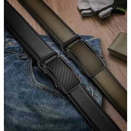 KEMISANT Mens Ratchet Belt 2 Units,Sliding Belt For Gift Mens Dress Casual 1 3/8",Size Adjustable(Black/Elmwood,36"-42" Waist Adjustable)