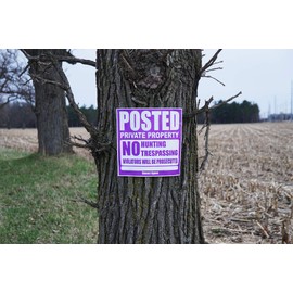 Posted Private Property No Trespassing Tyvek Sign | Heavy Duty | Durable | Weather Resistant | Purple and White | 11” x 11” - 25 Signs