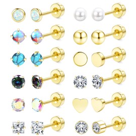 Finrezio 12 Pairs Surgical Steel Stud Earrings