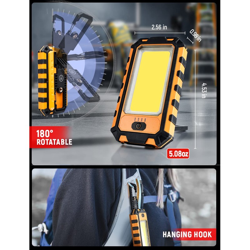 LED Rechargeable Magnetic Work Light 40W 1500Lumens, Hanging Hook 4