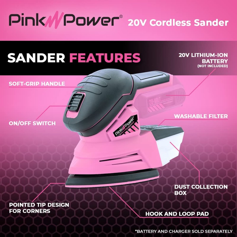 Pink Power Sander (TOOL ONLY - Does Not Include Battery
