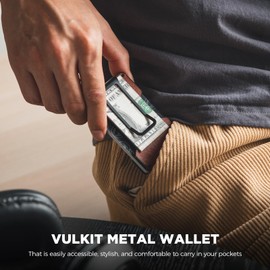 VULKIT Slim Metal Wallet with Money Clip for Men or Women Card Holder Minimalist Card Wallet Credit Card Holders RFID Blocking for 12-15 Cards, Retro Leather Brown