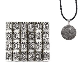 24 Pieces Norse Viking Rune Beads Hair Beard Pendant and Compass Pendant for Bracelet Pendant Necklace Beard Dreadlocks Hair DIY Bracelet Jewelry Pendants (Silver)