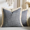 Faux Linen Fringe Decorative Pillow Covers 18x18 Inch Set of