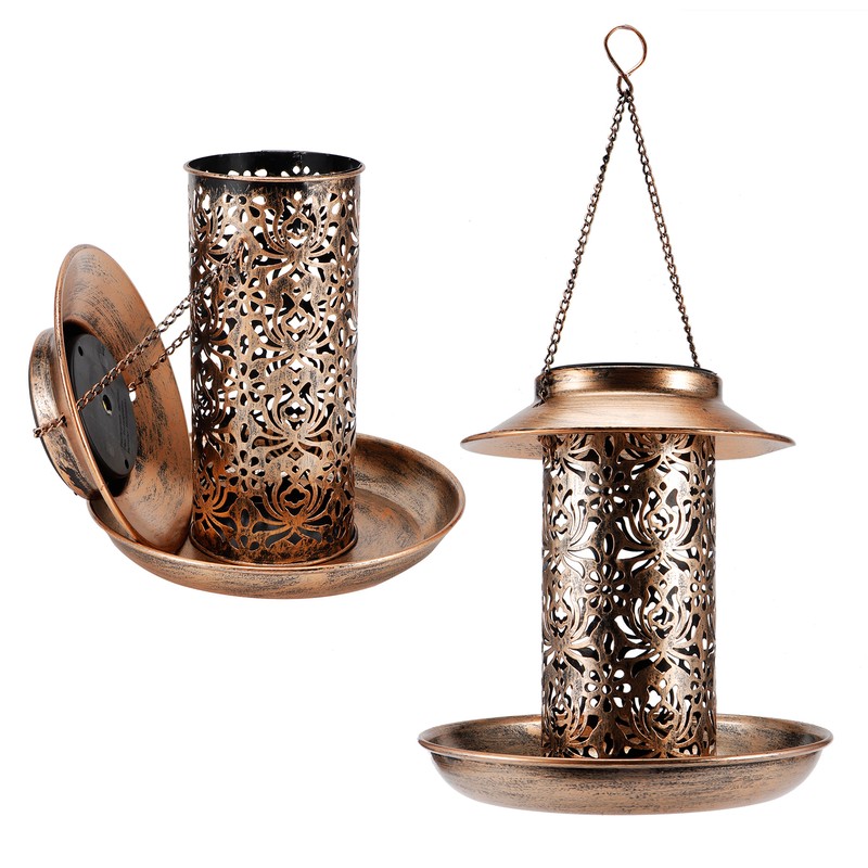 Solar Bird Feeder Solar Powered Garden Light Portable Hanging Hollow