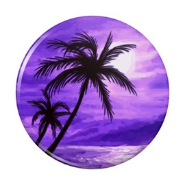 Purple Sunset Beach Palm Tree Hawaii Paradise Kitchen Refrigerator Locker Button Magnet