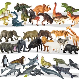 TOEY PLAY 3 in 1 Animal Figures, Sea Animals Creatures Toys, Wild Jungle Zoo Safari Animals, Dinosaur Toy, Assorted Animals, 36PCS, Gifts for Kids 3 4 5 6 Years Old