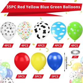 Red Yellow Blue Balloons, Toy Inspired Story Balloons, Dog Paw Cow Print Balloons Blue Cloud Ballons for Carnival Circus Cartoon Hero Theme Birthday Boys Baby Shower Party Decorations