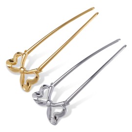 2 Pcs Simplicity Bow Hair Pins, Fashion Hair Fork French Style Hairpin U-Shaped Hair Pins Metal 2 Prongs Hair Stick Twist Hair Tool Chignon Hair Pin for Women Styling Accessories