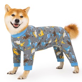 Pupsooft Recovery Suit for Dogs Full Zipper, Four-Legged Onesie Dog Recovery Suit After Surgery, Cute Soft Bodysuit Cone Alternative Male Female Dog Neuter Anti Licking Wounds, Dinosaur, Large