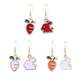 Chanaiqw 3 Pairs Lifelike Bunny Drop Earrings Rabbit Carrot Stud Cute Funny Gold Dangle Earring for Women Set Easter Jewelry (3 Pairs Rabbit Carrot Earrings)