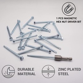 Marcopol (Pack of 20 pcs) DIN 7504 K Zinc Plated Steel 5.5 x 75 mm Screws, Self-Drilling Sheet Metal Screw, Hex Washer Head, Self Tapping (20, 5.5 x 75 mm), Silver