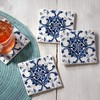 Counterart Absorbent Tumbled Tile Stone Coaster Set Blue and White