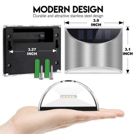 LeiDrail Solar Fence Lights 8 Pack, Stainless Steel Shell LED Step Lights Waterproof for Outdoor Stairs Backyard Patio Deck Railing Stair Wall Cold White Silver