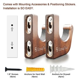 StrongTools Hardwood Gun Rack for Rifle Shotgun Bow, Solid Wood Wall Mount Hold Up Displays Horizontal Wooden Rifle Hanger and Shotgun Hooks