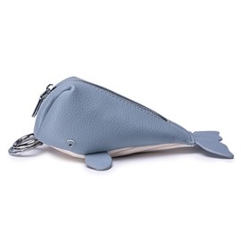 Whale-Shaped Leather Coin Purse Keychain, Cute Animal Pouch for Coins, Keys & Cards, Mini Zippered Key Ring Holder Pendant (Blue)