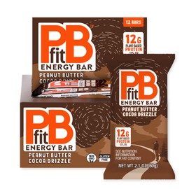 PBfit Peanut Butter Cocoa Drizzle Energy Bars, 12g Protein, 5g Fiber, Gluten Free, Vegan, Plant-Based, Non-GMO, 2.1 Oz (Pack of 12)