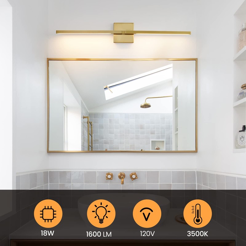 CCYCOL Gold Bathroom Vanity Light Fixtures - 30 inch Rotatable