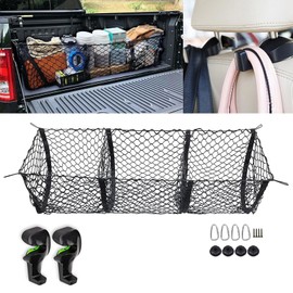 x xotic tech Cargo Net Trunk Bed Organizer, Heavy-Duty Stretchable 3 Pocket Mesh Storage Net Grocery Holder with 4 Metal Hooks, Universal for Van, SUV, Pickup Truck Bed (59" X 15.7" X 15.7 ")