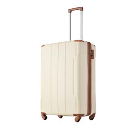 SPOFLYINN Hardshell Suitcase With Lightweight TSA Approved Locks And 3-level Telescopic Handle Swivel Suitcase Travel Luggage With Expandable Function Brown white 20 inches