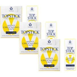 Topstick Men's Clear Double Sided Grooming Tape Bundle - (1 Box of 50 Strips) 1" x 3" & (1 Box of 50 Strips) 1/2" x 3" (3 Pack)