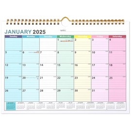 TuoYi 2025 Wall Calendar,18 Monthly Calendar Jan.2025-June 2026,Thick Paper Easy to Write and Read Notes,11.8 Inch Width 8.6 Inch High, Rainbow Colour-Coded Days, Spiral-Bound