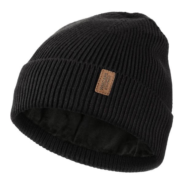 Wmcaps Winter Beanie Hats for Men Women, Fleece Lined Beanie Soft Warm Knit Hat Ski Stocking Cuffed Cap (Black)