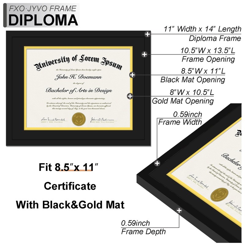 Fxojyvo Black 11x14 Diploma Frame, Display Document 8.5 x 11