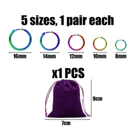 CVDYWDJIE 5 Pairs Stainless Steel Earrings, 1 Purple Storage Bag, Colourful Hoop Earrings, Hoop Earrings, Stainless Steel Hoop Earrings for Women