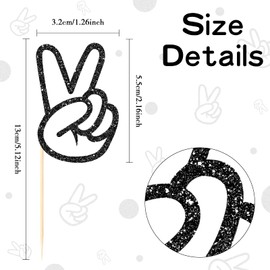 24 piezas de letrero de la paz para magdalenas de mano con purpurina negra para decoración de pasteles de 2 cumpleaños, fiesta temática de paz, suministros de aniversario