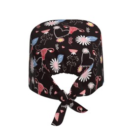 Happy Uterus Working Cap with Sweatband Adjustable Unisex Men Women Tie Back Head Cover Elastic Bandage Nurse Surgical Caps