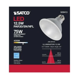 Satco S29413- 12.5 Watt PAR30SN LED Light Bulbs - 4000K - 6 Pack