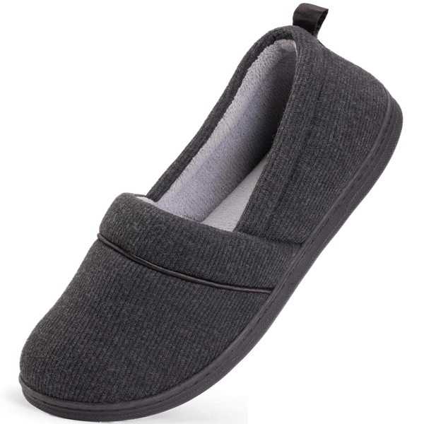 HomeTop Women's Cotton Knit Room Shoes, Memory Foam, Lightweight, Loafers, Slippers, Easy to Wear, Black
