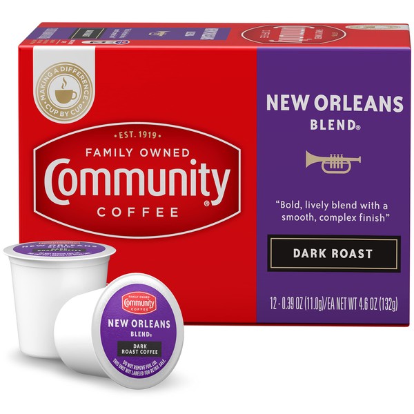 Community Coffee New Orleans Blend Special Dark Roast – 12 unidades de cápsulas de café individuales (1 paquete de 12), mezcla de Nueva Orleans, 12 unidades