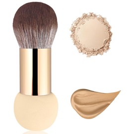 Brocha para base, Brocha de Maquillaje de Doble Punta, Esponja y Pelo Caballo Ultra Suaves, Uso Seco y Húmedo, Brocha para Maquillaje y Polvos Sueltos 2 en 1, Ideal Para Viajes(Esponja Beige)