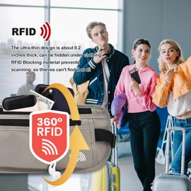 Unisex Money Belt For Men and Women, Slim Passport Holder RFID Blocking Travel Essentials Pouch with Adjustable Strap Small Waist Pouch for Workout Running Travelling Hiking, Light Grey 2 Pack