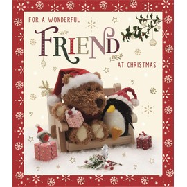 ICG Wonderful Friend Christmas Card - Barley Bear and Penguin with Foil Details