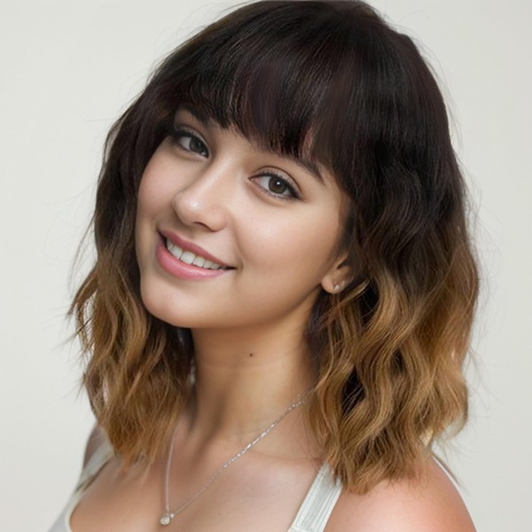 WERD Dark Brown Wig with Bangs Short Brown Bob Wavy