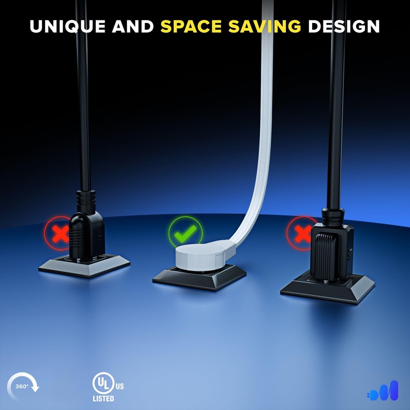 Maximm 360 Rotating Flat Plug Extension - 1ft Slim Space-Saving